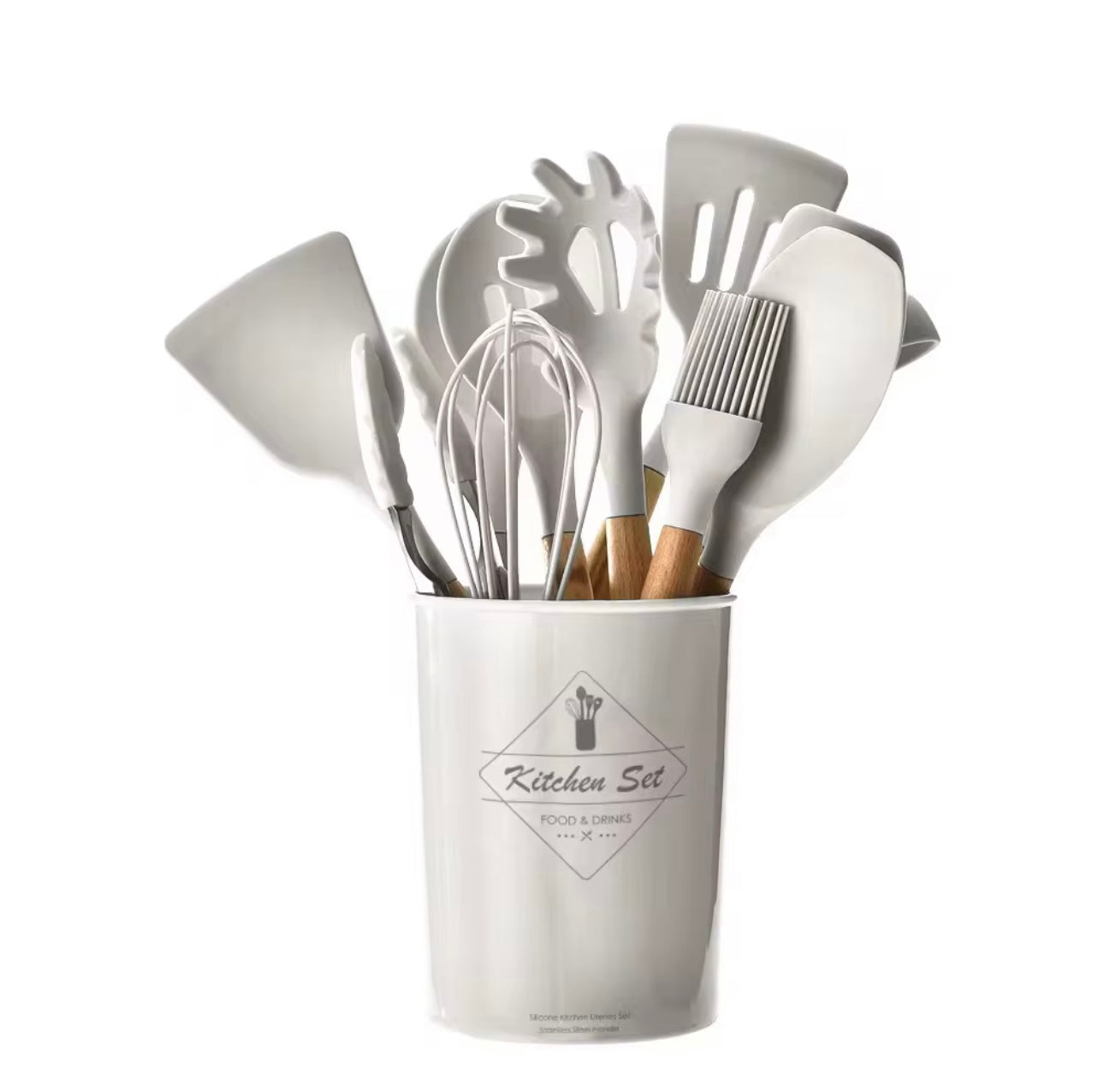 11pcs Wood Kitchen Utensils Silicone Cooking Utensil Set