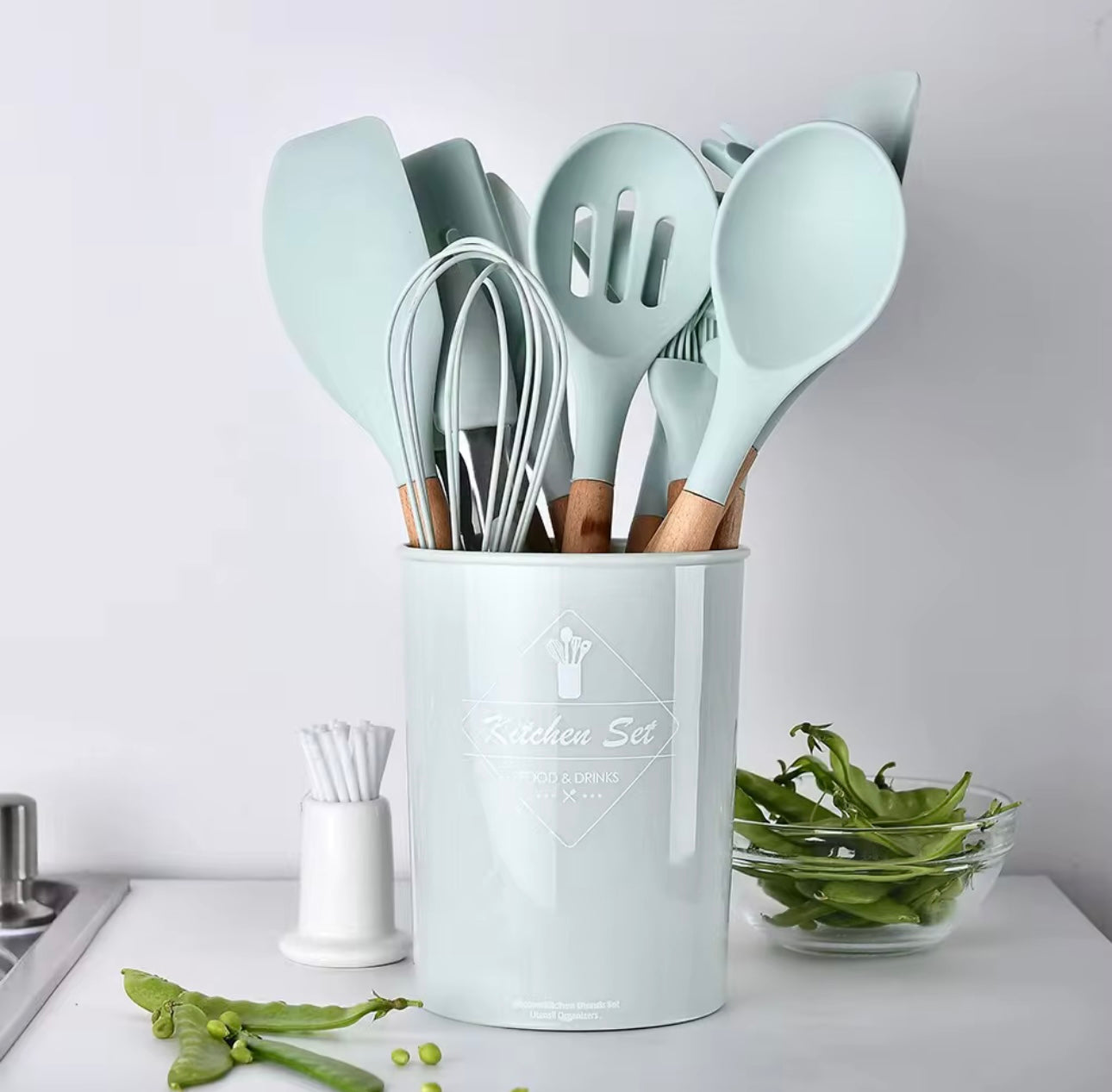 11pcs Wood Kitchen Utensils Silicone Cooking Utensil Set