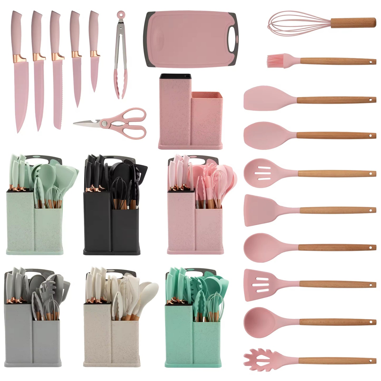 11pcs Wood Kitchen Utensils Silicone Cooking Utensil Set